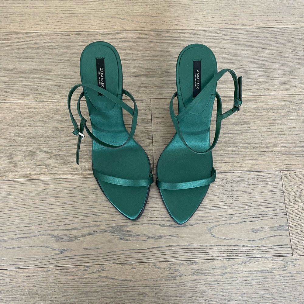Green silk satin sandals